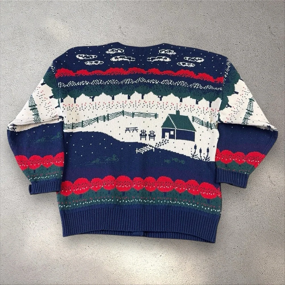 Vtg‎ Northern Reflections Cardigan Sweater Winter Cabin Ducks Cottagecore Sz M